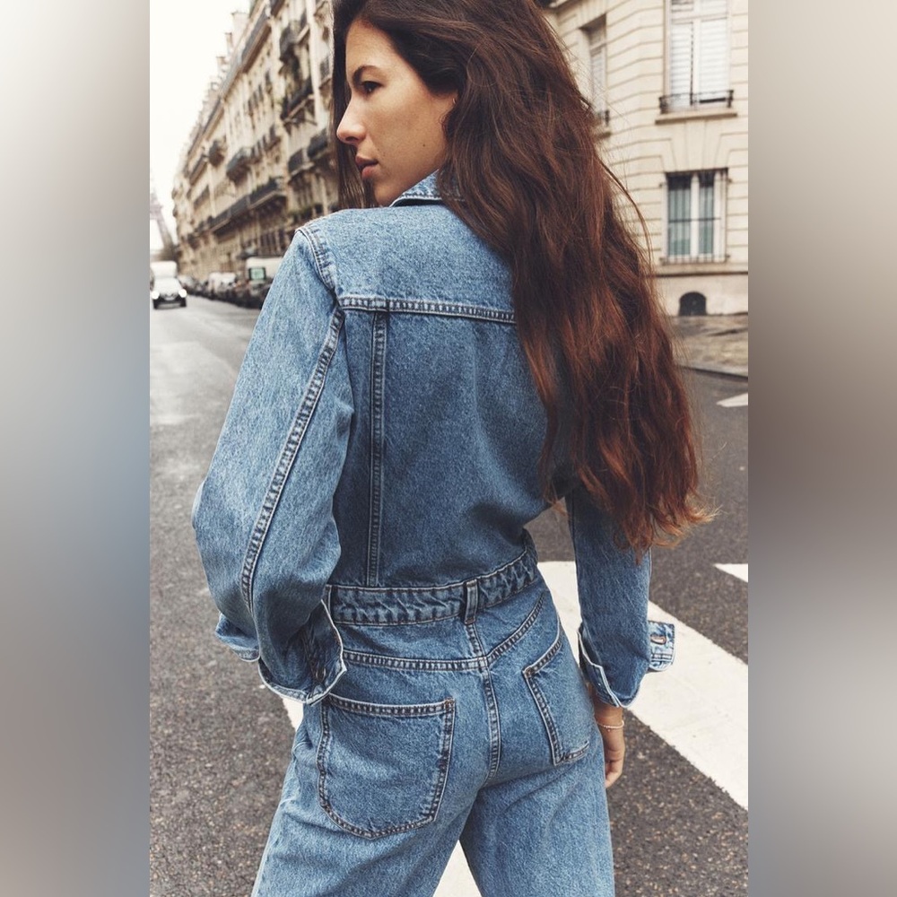 Zara LONG SLEEVE DENIM JUMPSUIT Medium - Picture 4 of 8